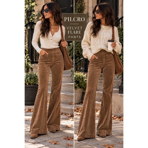 Pilcro Pants - Pilcro Velvet Flare Pants Brown Wide Leg Y2K Boho